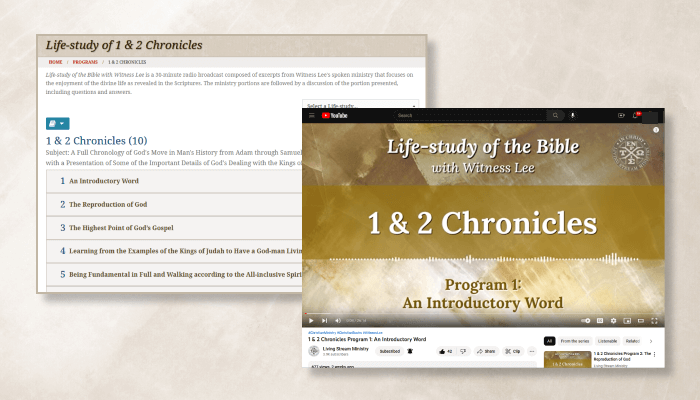 Life-study of 1 & 2 Chronicles, Ezra, Nehemiah, and Esther radio programs