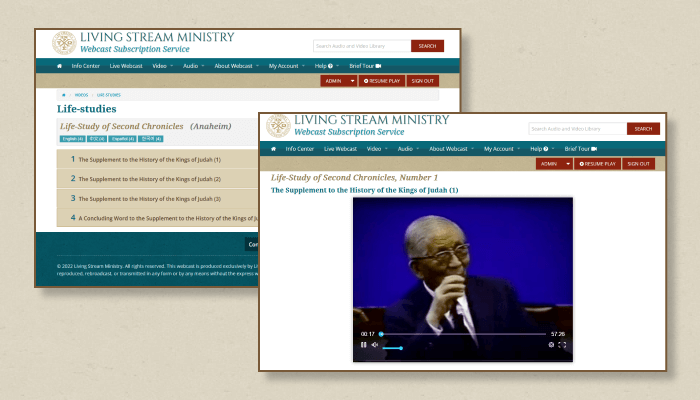 Life-study of 1 & 2 Chronicles, Ezra, Nehemiah, and Esther on LSM Webcast